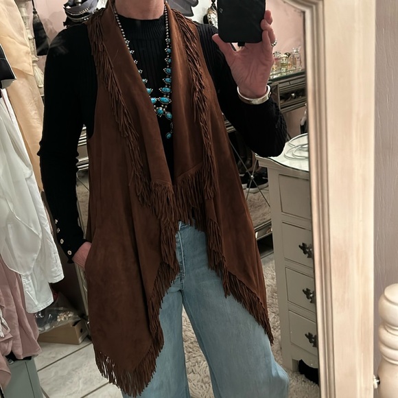 Faux suede fringe cardigan - Picture 1 of 10